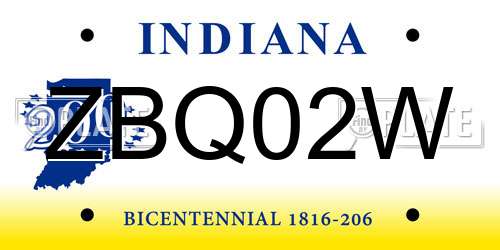 ZBQ02W Indiana License Plate