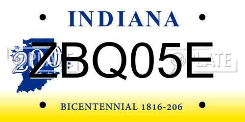 ZBQ05E Indiana License Plate