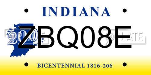 ZBQ08E Indiana License Plate