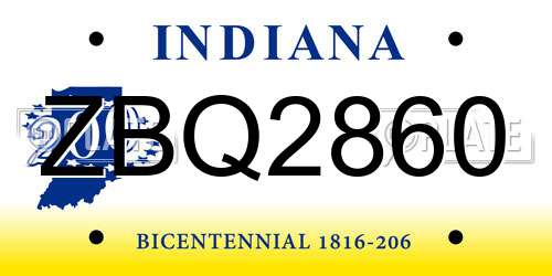 ZBQ2860 Indiana License Plate