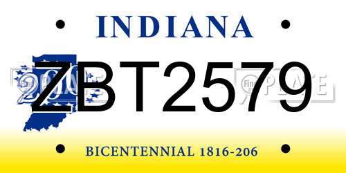 ZBT2579 Indiana License Plate