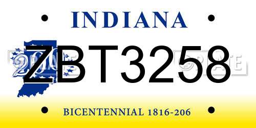 ZBT3258 Indiana License Plate