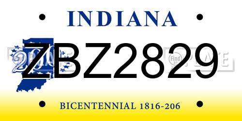 ZBZ2829 Indiana License Plate