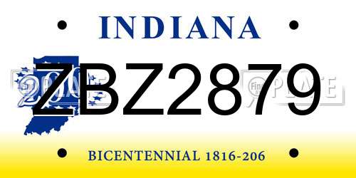 ZBZ2879 Indiana License Plate