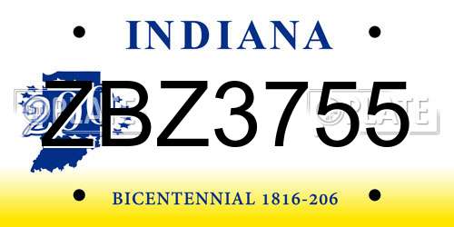 ZBZ3755 Indiana License Plate
