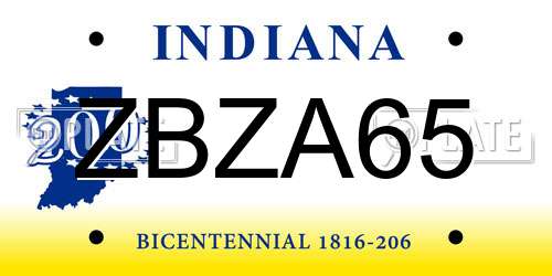 ZBZA65 Indiana License Plate