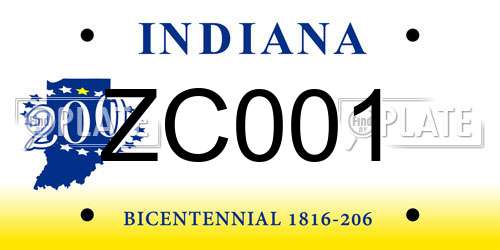 ZC001 Indiana License Plate