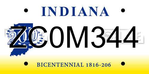 ZC0M344 Indiana License Plate