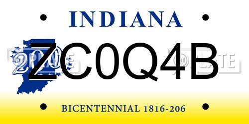 ZC0Q4B Indiana License Plate