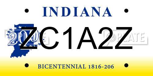 ZC1A2Z Indiana License Plate