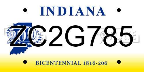 ZC2G785 Indiana License Plate