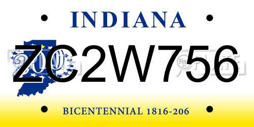 ZC2W756 Indiana License Plate