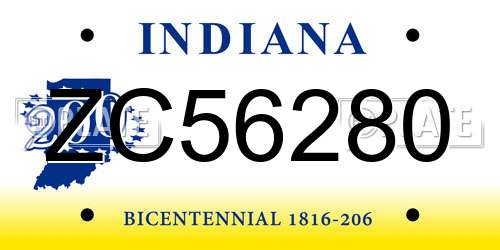 ZC56280 Indiana License Plate