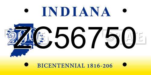 ZC56750 Indiana License Plate