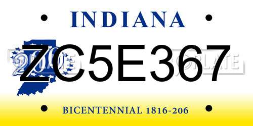 ZC5E367 Indiana License Plate