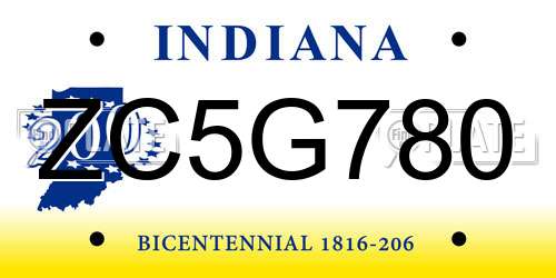 ZC5G780 Indiana License Plate