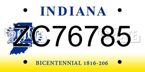 ZC76785 Indiana License Plate
