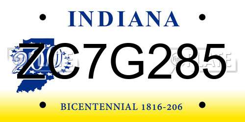 ZC7G285 Indiana License Plate