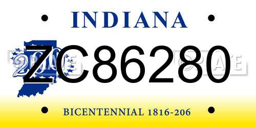 ZC86280 Indiana License Plate