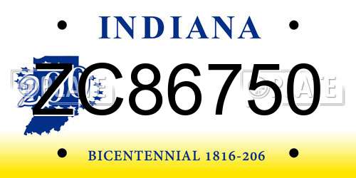 ZC86750 Indiana License Plate