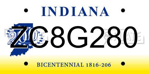 ZC8G280 Indiana License Plate