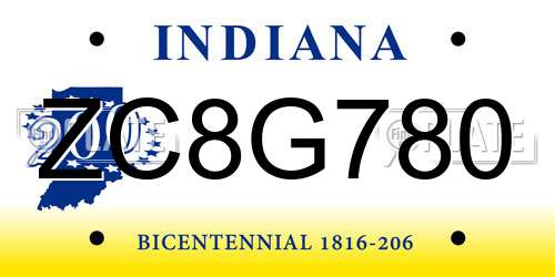 ZC8G780 Indiana License Plate