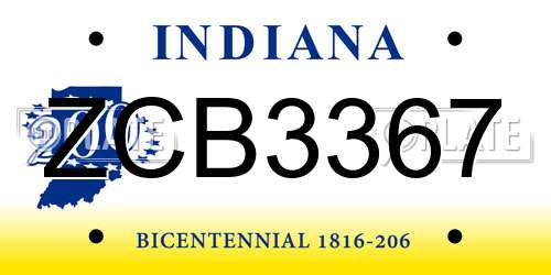 ZCB3367 Indiana License Plate
