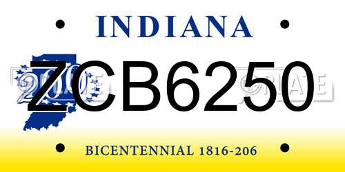 ZCB6250 Indiana License Plate