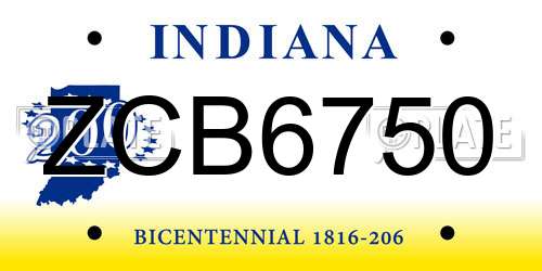ZCB6750 Indiana License Plate