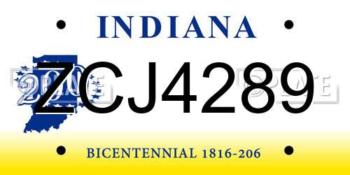 ZCJ4289 Indiana License Plate