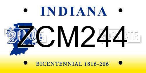 ZCM244 Indiana License Plate