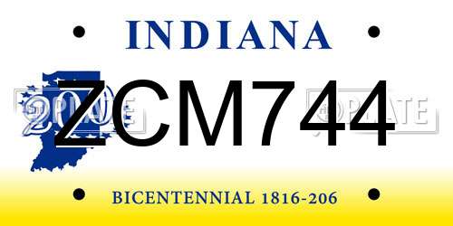 ZCM744 Indiana License Plate