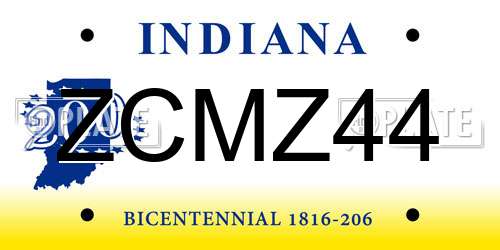 ZCMZ44 Indiana License Plate
