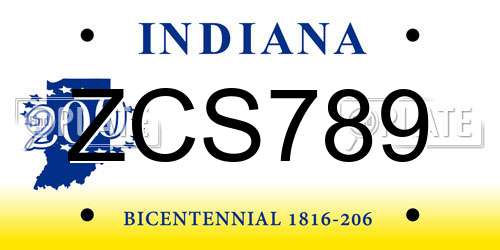 ZCS789 Indiana License Plate
