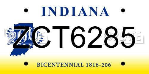 ZCT6285 Indiana License Plate