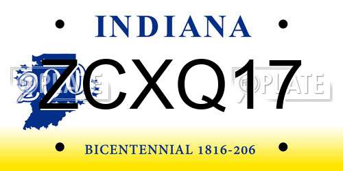 ZCXQ17 Indiana License Plate