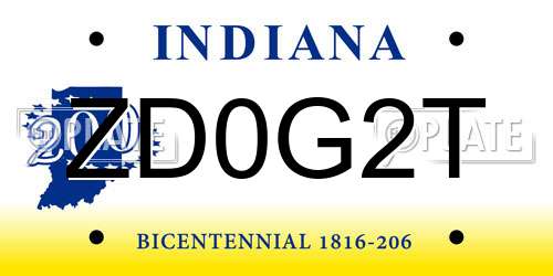 ZD0G2T Indiana License Plate