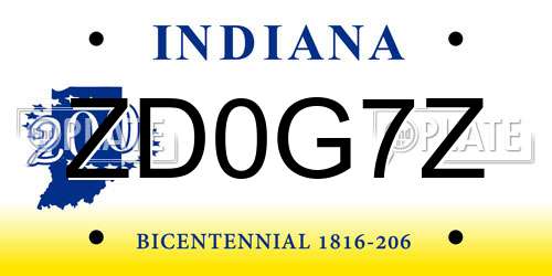 ZD0G7Z Indiana License Plate