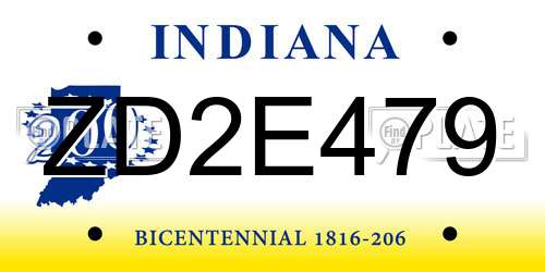 ZD2E479 Indiana License Plate
