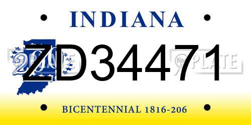 ZD34471 Indiana License Plate