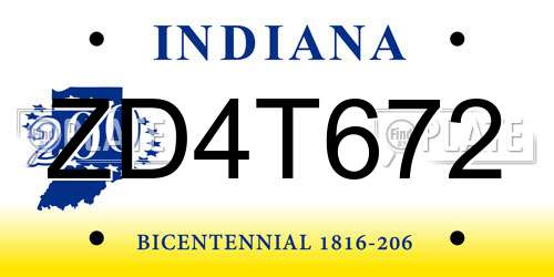 ZD4T672 Indiana License Plate