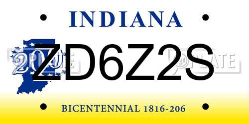 ZD6Z2S Indiana License Plate