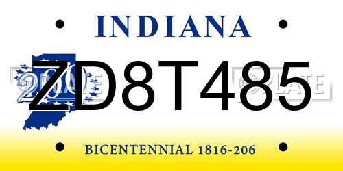 ZD8T485 Indiana License Plate