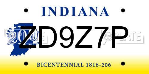 ZD9Z7P Indiana License Plate