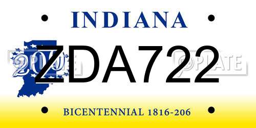 ZDA722 Indiana License Plate