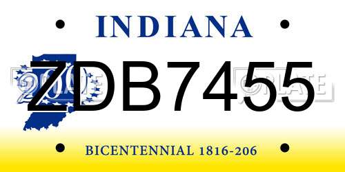 ZDB7455 Indiana License Plate