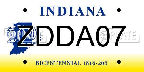 ZDDA07 Indiana License Plate