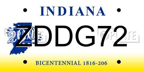 ZDDG72 Indiana License Plate