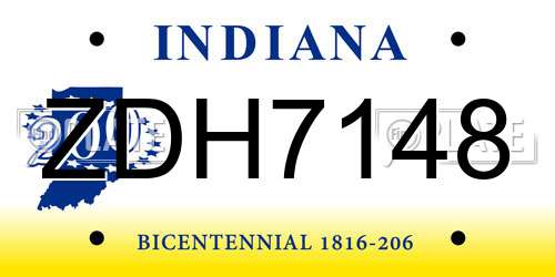 ZDH7148 Indiana License Plate