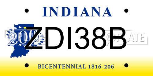ZDI38B Indiana License Plate